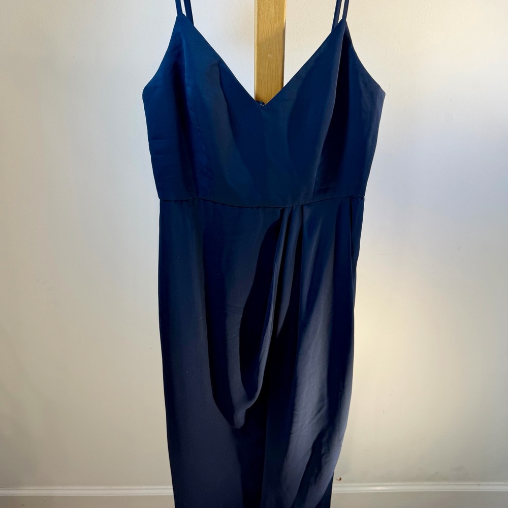 Lulus Navy Blue Spaghetti Strap V Neck Mdi Dress